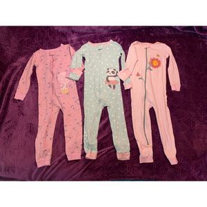 Carter's 4T *LOT OF 3* one-piece pajamas zipper long-sleeve flowers stripes dots